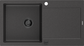 Mexen Leo granitový dřez s 1 komorou a odkapávačem 900 x 500 mm, černý s tečkami, černý sifon - 6501901010-76-B