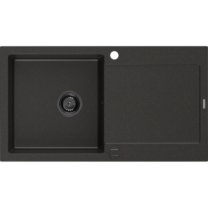 Mexen Leo granitový dřez s odkapávačem 1-komorový 900 x 500 mm, černý/zlatý metalik, sifon černý - 6501901010-75-B