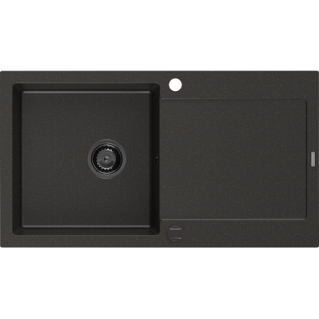 Mexen Leo granitový dřez s odkapávačem 1-komorový 900 x 500 mm, černý/zlatý metalik, sifon černý - 6501901010-75-B