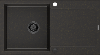 Mexen Leo granitový dřez s odkapávačem 1-komorový 900 x 500 mm, černý/zlatý metalik, sifon černý - 6501901010-75-B