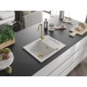 Mexen Enzo granitový dřez 1-komorový s odkapávačem 576 x 465 mm, bílý, sifon zlatý - 6506571005-20-G