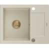 Mexen Enzo granitový dřez 1-komorový s odkapávačem 576 x 465 mm, béžový, sifon zlatý - 6506571005-69-G