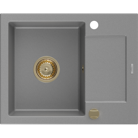 Mexen Enzo granitový dřez 1-komorový s odkapávačem 576 x 465 mm, šedý, sifon zlatý - 6506571005-71-G
