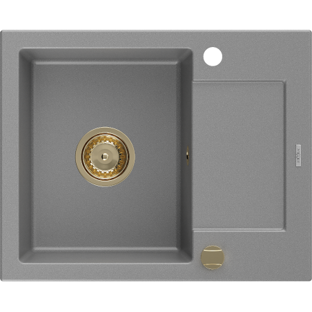 Mexen Enzo granitový dřez s 1 odkapávací komorou 576 x 465 mm, šedý, zlatý sifon - 6506571005-71-G