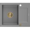 Mexen Enzo granitový dřez 1-komorový s odkapávačem 576 x 465 mm, šedý, sifon zlatý - 6506571005-71-G