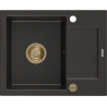 Mexen Enzo granitový dřez 1-komorový s odkapávačem 576 x 465 mm, černý/zlatý metalik, sifon zlatý - 6506571005-75-G