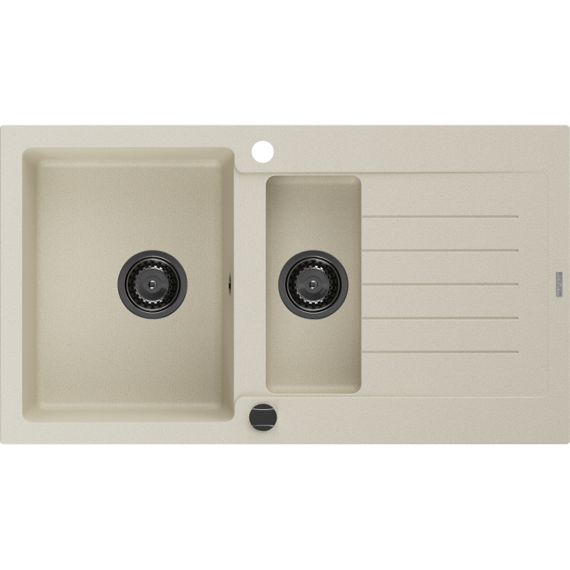 Mexen Matias granitový dřez 1,5-komorový s odkapávačem 900 x 505 mm, béžový, černý sifon - 6502901505-69-B