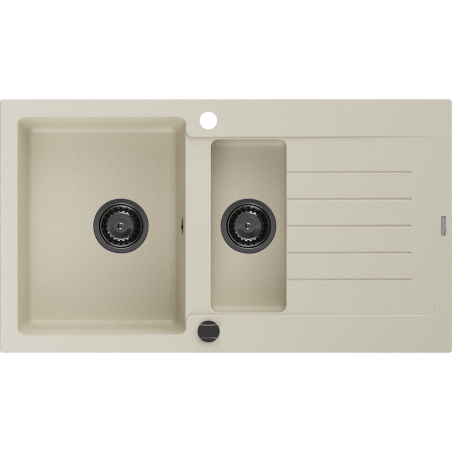 Mexen Matias granitový dřez 1,5-komorový s odkapávačem 900 x 505 mm, béžový, černý sifon - 6502901505-69-B