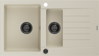 Mexen Matias granitový dřez 1,5-komorový s odkapávačem 900 x 505 mm, béžový, černý sifon - 6502901505-69-B