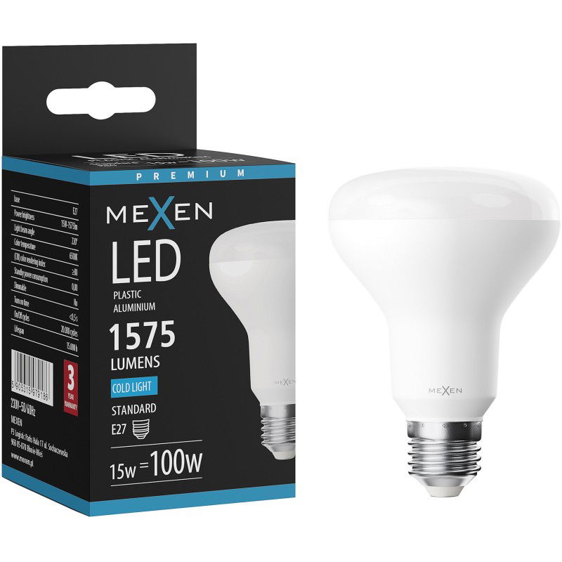 Mexen Nova LED žárovka E27, R80, 15W, Studená - 6500K, 1575 lm - L105-E27-1565-01