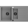 Mexen Matias granitový dřez 1,5-komorový s odkapávačem 900 x 505 mm, šedý, černý sifon - 6502901505-71-B