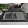 Mexen Matias granitový dřez 1,5-komorový s odkapem 900 x 505 mm, šedý, černý sifon - 6502901505-71-B