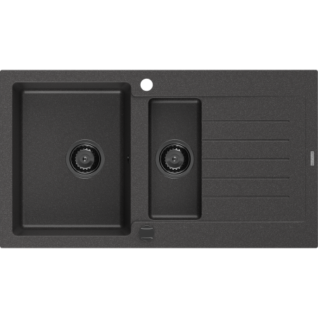 Mexen Matias žulový dřez 1,5-komorový s odkapávačem 900 x 505 mm, černý kropenatý, černý sifon - 6502901505-76-B