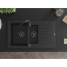 Mexen Matias granitový kuchyňský dřez 1,5-komorový s odkapávačem 900 x 505 mm, černý, černý sifon - 6502901505-77-B