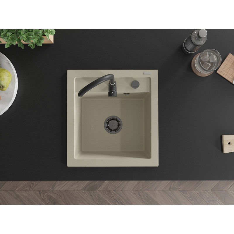 Mexen Vito granitový dřez 1-komorový 520 x 490 mm, béžový, černý sifon - 6503521000-69-B