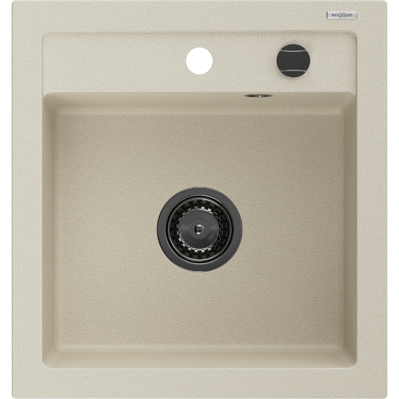 Mexen Vito granitový dřez 1-komorový 520 x 490 mm, béžový, černý sifon - 6503521000-69-B
