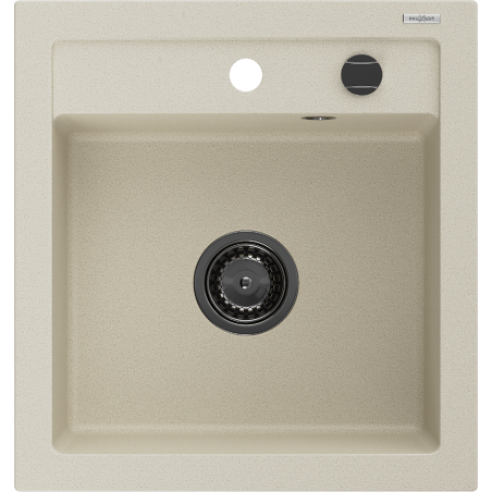 Mexen Vito granitový dřez 1-komorový 520 x 490 mm, béžový, černý sifon - 6503521000-69-B