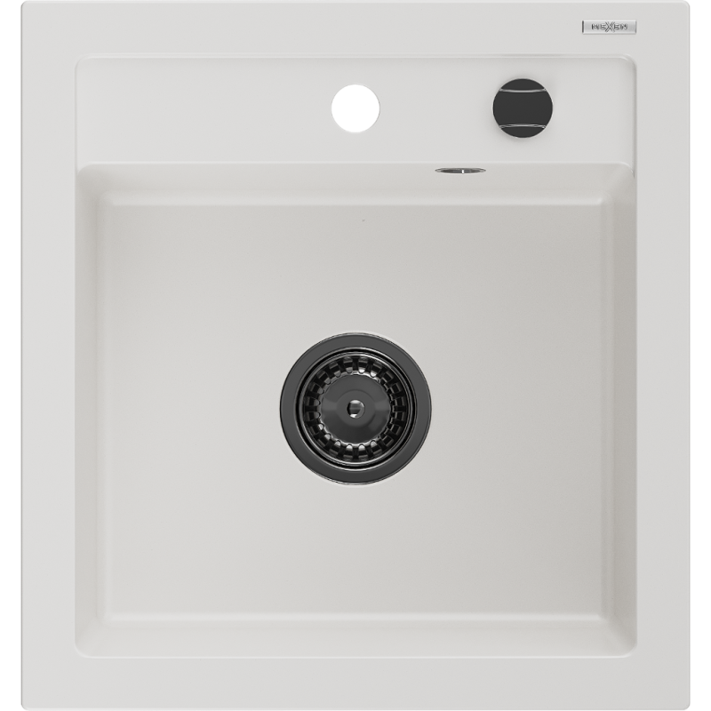 Mexen Vito dřez granitový 1-komorový 520 x 490 mm, bílý, sifon černý - 6503521000-20-B