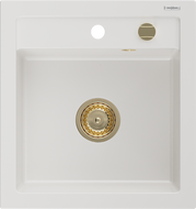 Mexen Vito granitový dřez 1-komorový 520 x 490 mm, bílý, sifon zlatý - 6503521000-20-G