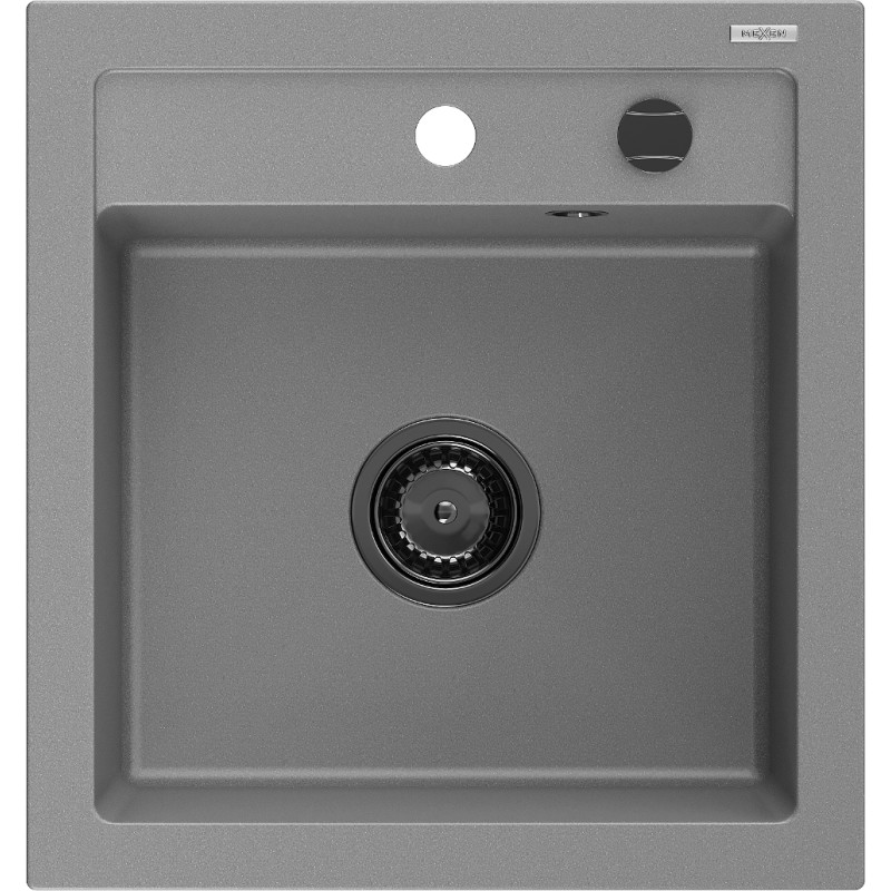 Mexen Vito granitový dřez 1-komorový 520 x 490 mm, šedý, sifon černý - 6503521000-71-B