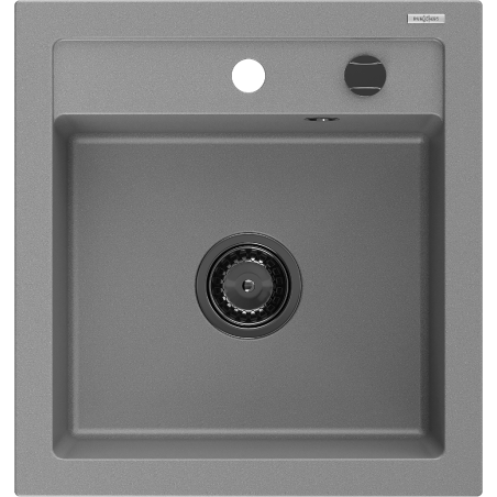 Mexen Vito granitový dřez 1-komorový 520 x 490 mm, šedý, černý sifon - 6503521000-71-B