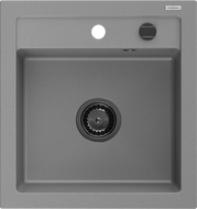 Mexen Vito granitový dřez 1-komorový 520 x 490 mm, šedý, černý sifon - 6503521000-71-B