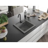 Mexen Vito granitový dřez jednokomorový 520 x 490 mm, šedý, černý sifon - 6503521000-71-B