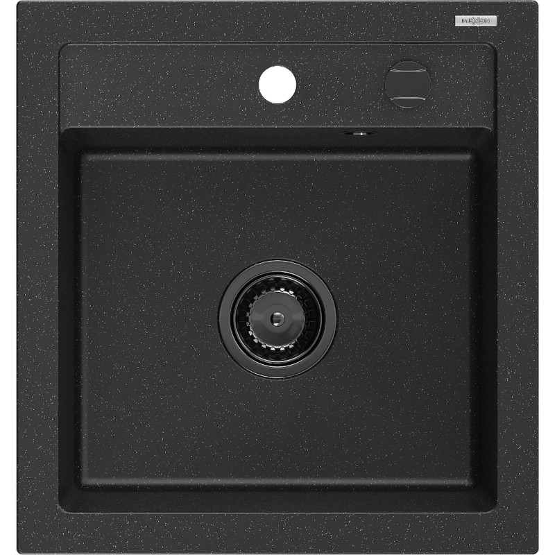 Mexen Vito granitový dřez s 1 komorou 520 x 490 mm, černý/stříbrný metalický, černý sifon - 6503521000-73-B