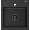 Mexen Vito granitový dřez 1-komorový 520 x 490 mm, černý/stříbrný metalický, černý sifon - 6503521000-73-B