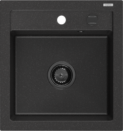 Mexen Vito granitový dřez 1-komorový 520 x 490 mm, černý/stříbrný metalický, černý sifon - 6503521000-73-B