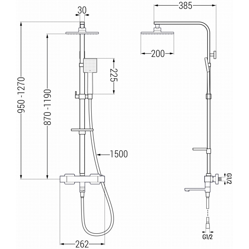 Mexen CQ45 sada vanová a sprchová s dešťovou sprchou a termostatickou baterií, černá - 779104595-70