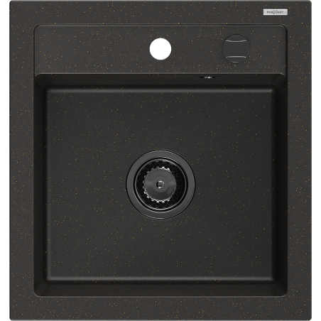Mexen Vito granitový dřez 1-komorový 520 x 490 mm, černý/zlatý metalik, černý sifon - 6503521000-75-B