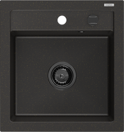 Mexen Vito granitový dřez 1-komorový 520 x 490 mm, černý/zlatý metalik, černý sifon - 6503521000-75-B