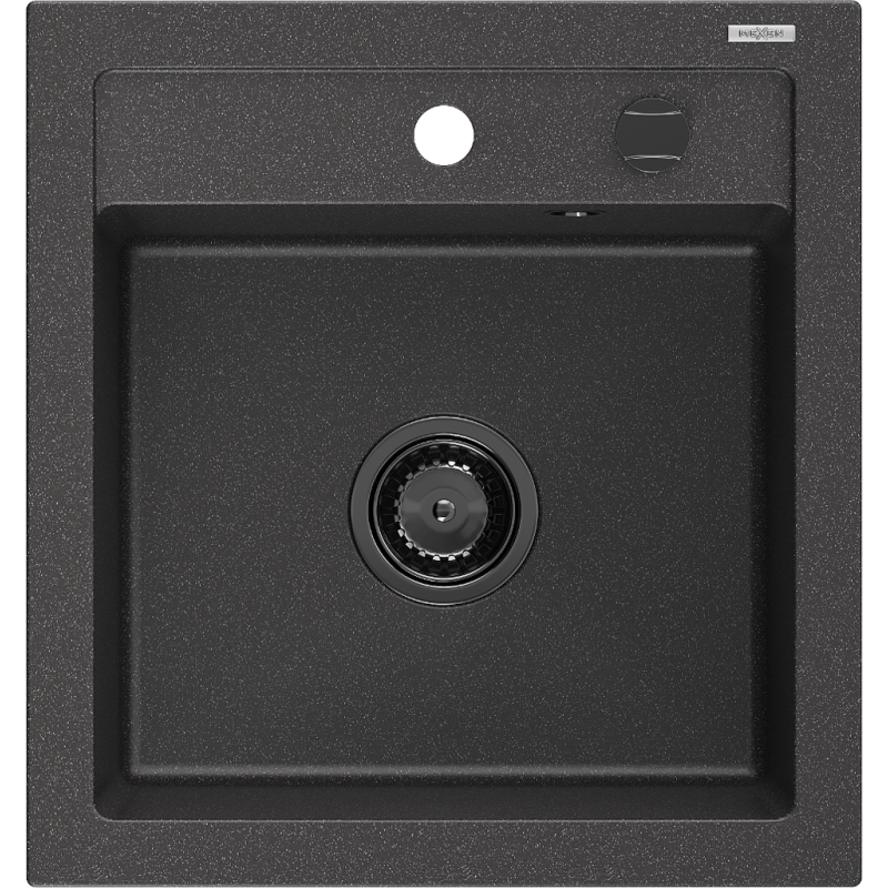 Mexen Vito granitový dřez 1-komorový 520 x 490 mm, černý skvrnitý, černý sifon - 6503521000-76-B