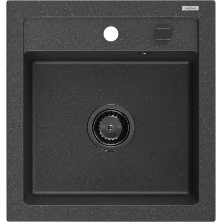 Mexen Vito granitový dřez 1-komorový 520 x 490 mm, černý skvrnitý, černý sifon - 6503521000-76-B