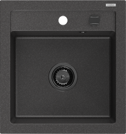 Mexen Vito granitový dřez 1-komorový 520 x 490 mm, černý skvrnitý, černý sifon - 6503521000-76-B