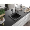 Mexen Vito granitový dřez 1-komorový 520 x 490 mm, černý, černý sifon - 6503521000-77-B