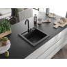 Mexen Vito granitový dřez s 1 komorou, 520 x 490 mm, černý, černý sifon - 6503521000-77-B
