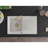 Mexen Cesar granitový dřez s 1 komorou a odkapávačem 775 x 470 mm, bílý, zlatý sifon - 6514771010-20-G