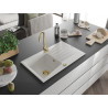 Mexen Cesar granitový dřez s 1 komorou a odkapávačem 775 x 470 mm, bílý, zlatý sifon - 6514771010-20-G