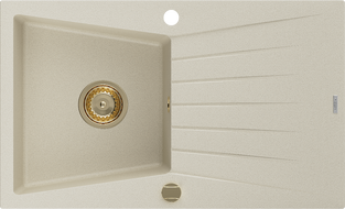 Mexen Cesar žulový dřez 1-komorový s odkapávačem 775 x 470 mm, béžový, zlatý sifon - 6514771010-69-G