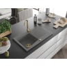 Mexen Cesar granitový dřez 1-komorový s odkapávačem 775 x 470 mm, šedý, sifon zlatý - 6514771010-71-G