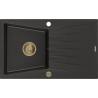 Mexen Cesar granitový dřez 1-komorový s odkapávačem 775 x 470 mm, černý/zlatý metalický, sifon zlatý - 6514771010-75-G