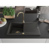 Mexen Cesar granitový dřez 1-komorový s odkapávačem 775 x 470 mm, černý/zlatý metalik, sifon zlatý - 6514771010-75-G