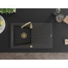 Mexen Cesar granitový dřez 1-komorový s odkapávačem 775 x 470 mm, černý kropenatý, sifon zlatý - 6514771010-76-G