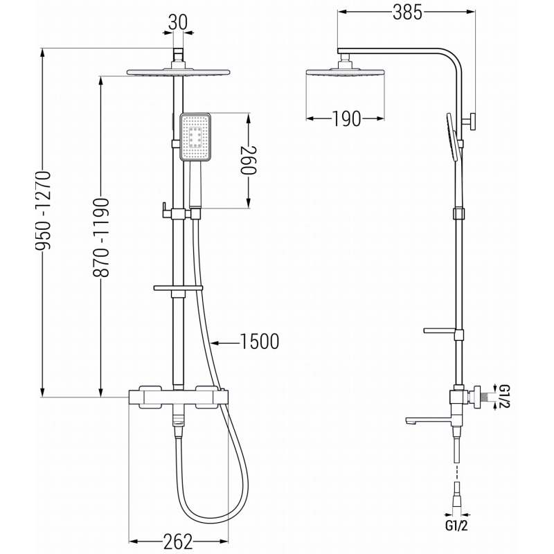 Mexen CQ54 vanový-sprchový set s dešťovou sprchou a termostatickou baterií, černý/chrom - 779105495-71