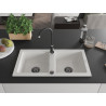 Mexen Mario granitový dvoukomorový dřez 820 x 436 mm, bílý, černý sifon - 6504822000-20-B