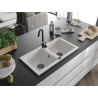 Mexen Mario granitový dvoukomorový dřez 820 x 436 mm, bílý, černý sifon - 6504822000-20-B