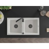 Mexen Mario granitový dvoukomorový dřez 820 x 436 mm, bílý, černý sifon - 6504822000-20-B