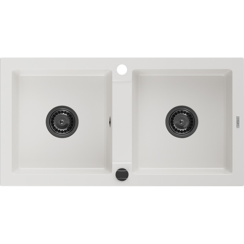 Mexen Mario dřez z umělého kamene 2-komorový 820 x 436 mm, bílý, sifon černý - 6504822000-20-B